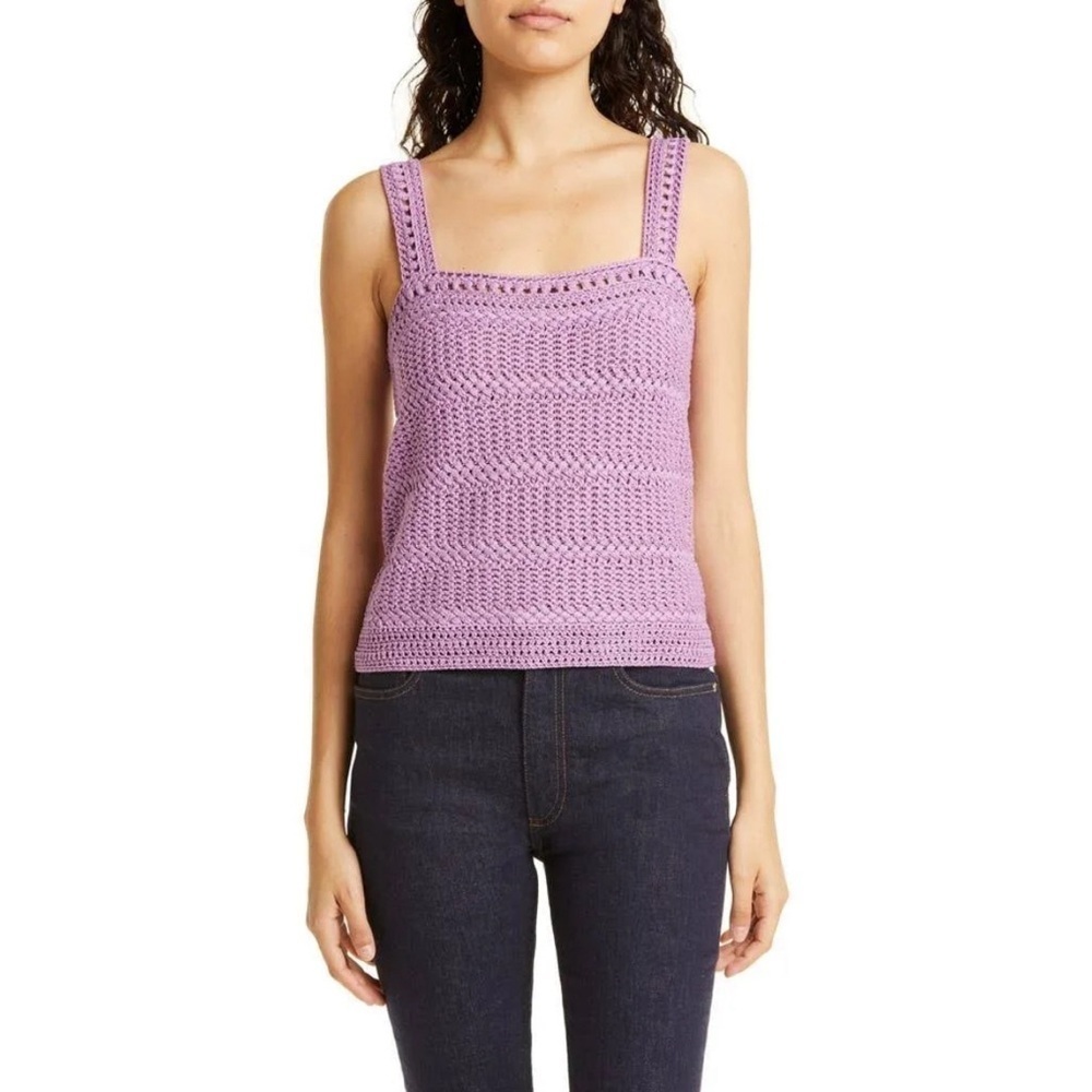 Vince Cotton Crochet Knit Camisole Square Neck Tank Sweater Size M - Picture 2 of 13